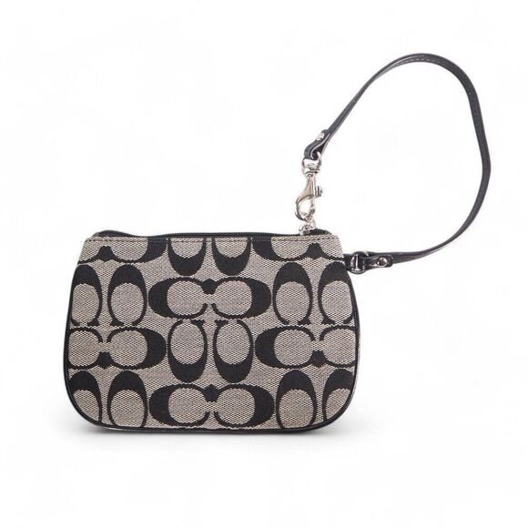 Coach Signature Small Wristlet Wallet Purse Grey / Black 4.25"H x 6.5"W - Picture 2 of 8